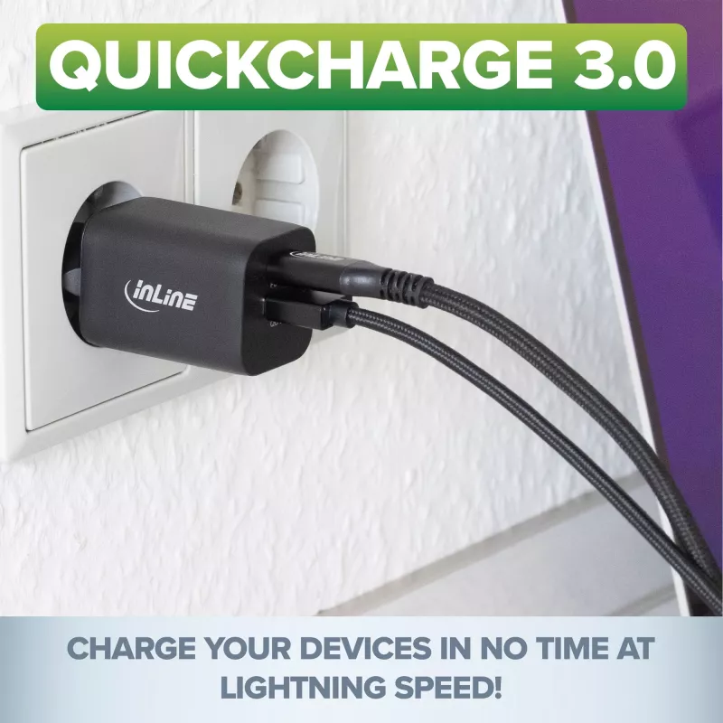 InLine USB power supply, charger, USB-A + USB Type-C, 33W, PD + QC