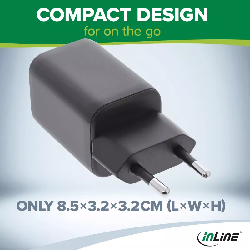 InLine USB power supply, charger, USB-A + USB Type-C, 33W, PD + QC