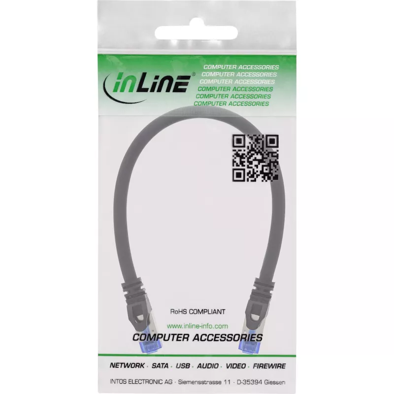 InLine Patch cable armoured, U/FTP, Cat.6A, black, 0.3m