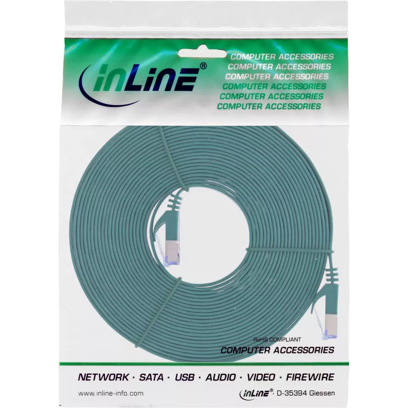 InLine Flat patch cable, U/FTP, Cat.6A, green, 5m, 5 m, Cat6a, U/FTP (STP), RJ-45, RJ-45, Green