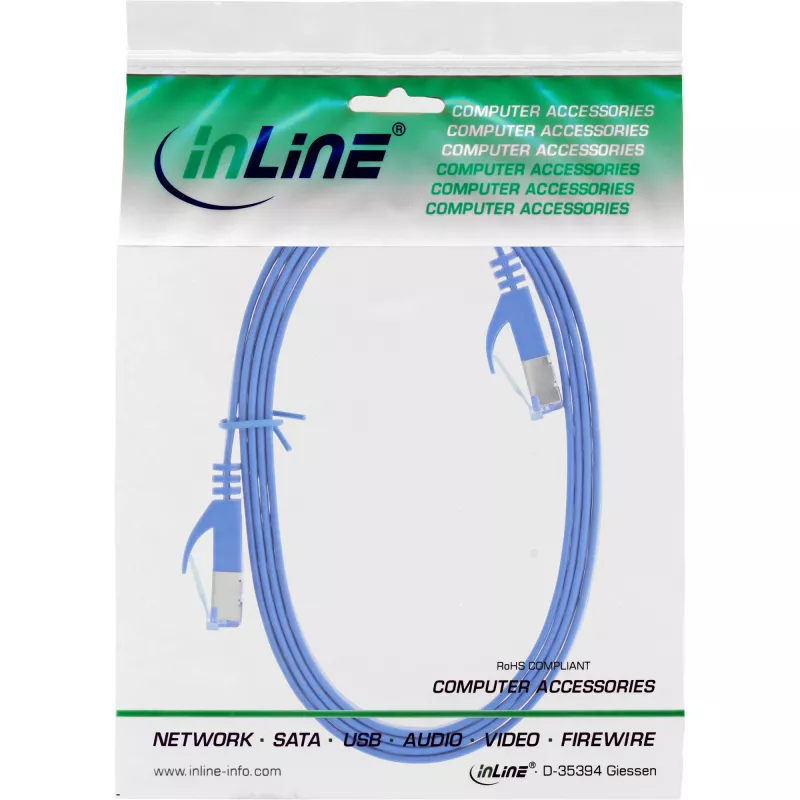 InLine Flat patch cable, U/FTP, Cat.6A, blue, 2m