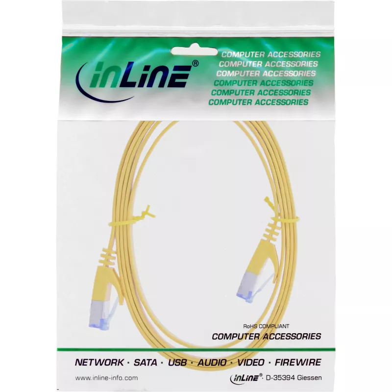 InLine Flat patch cable, U/FTP, Cat.6A, yellow, 3m