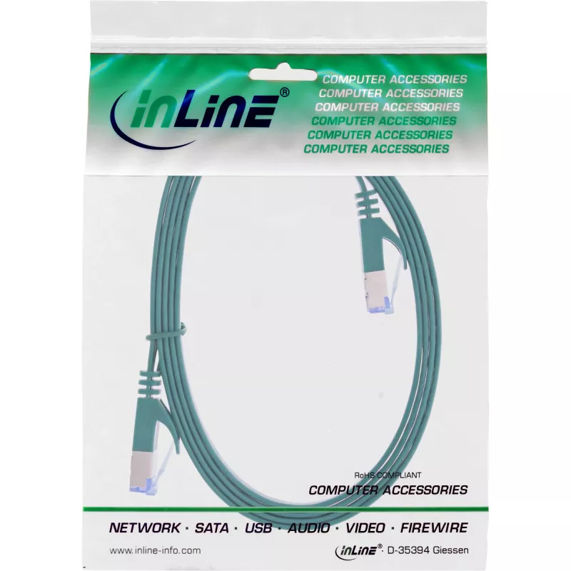 InLine Flat patch cable, U/FTP, Cat.6A, green, 3m