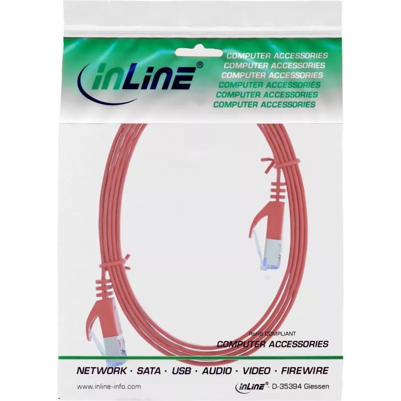 InLine Flat patch cable, U/FTP, Cat.6A, red, 3m