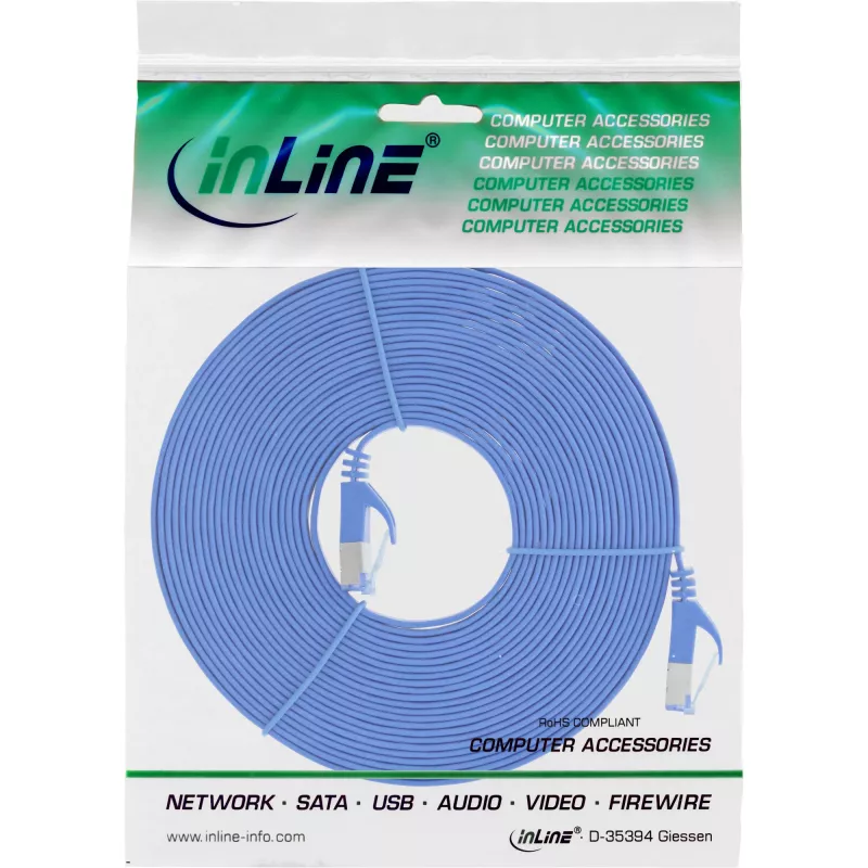 InLine Flat patch cable, U/FTP, Cat.6A, blue, 5m