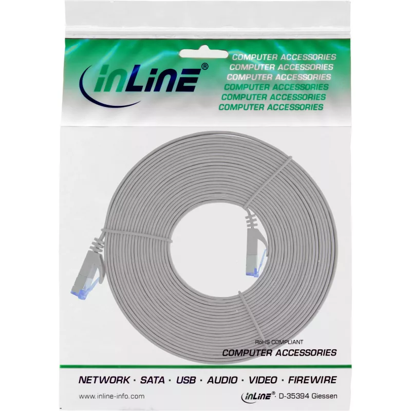 InLine Flat patch cable, U/FTP, Cat.6A, grey, 7m