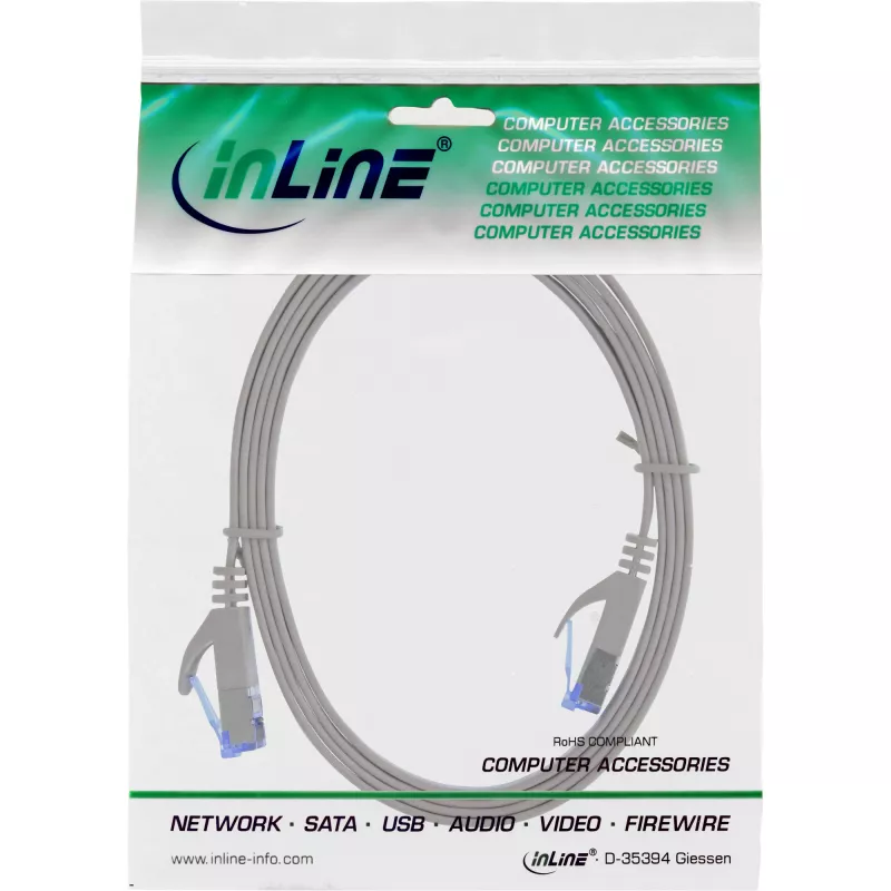 InLine Flat patch cable, U/FTP, Cat.6A, grey, 0.5m