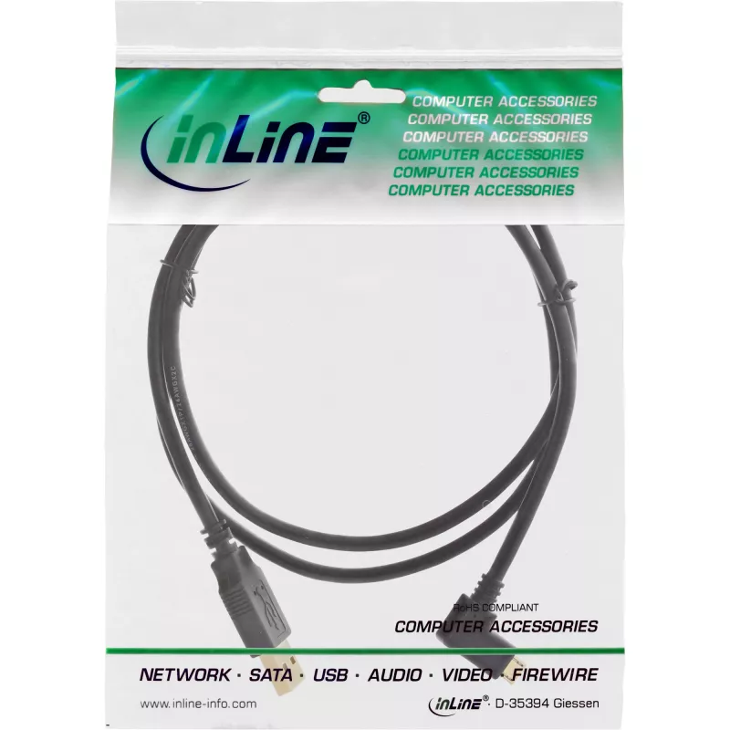 InLine Micro USB 2.0 Cable USB Type A male / Micro-B male, angled, black, 1.5m