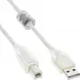 InLine USB 2.0 Cable Type A male / B male transparent, ferrite core, 5m