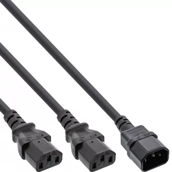 InLine power Y-cable German Type F 1x IEC-C14 to 2x IEC-C13 1.8m