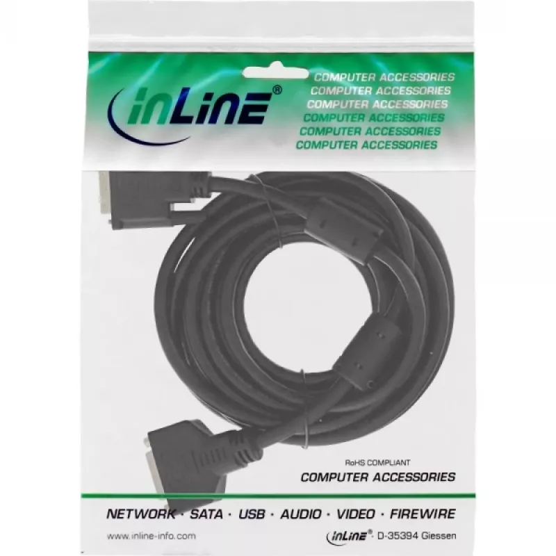 InLine DVI-D cable 24+1 M/F, Dual Link, 2 ferite cores, 2m