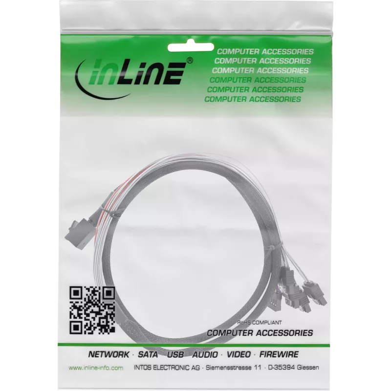 InLine Mini SAS HD Cable SFF-8643 to 4x SATA + Sideband 0.5m