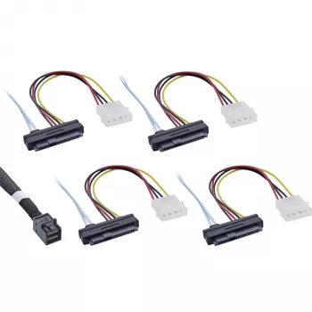 InLine Mini SAS HD Cable SFF-8643 to 4x SFF-8482 + Power 0.5m