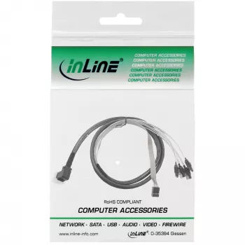 InLine Mini SAS HD Cable SFF-8643 angled to 4x SATA + Sideband 0.5m