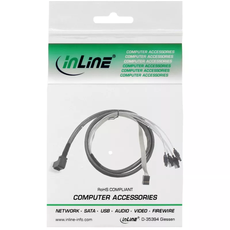 InLine Mini SAS HD Cable SFF-8643 angled to 4x SATA + Sideband 0.5m