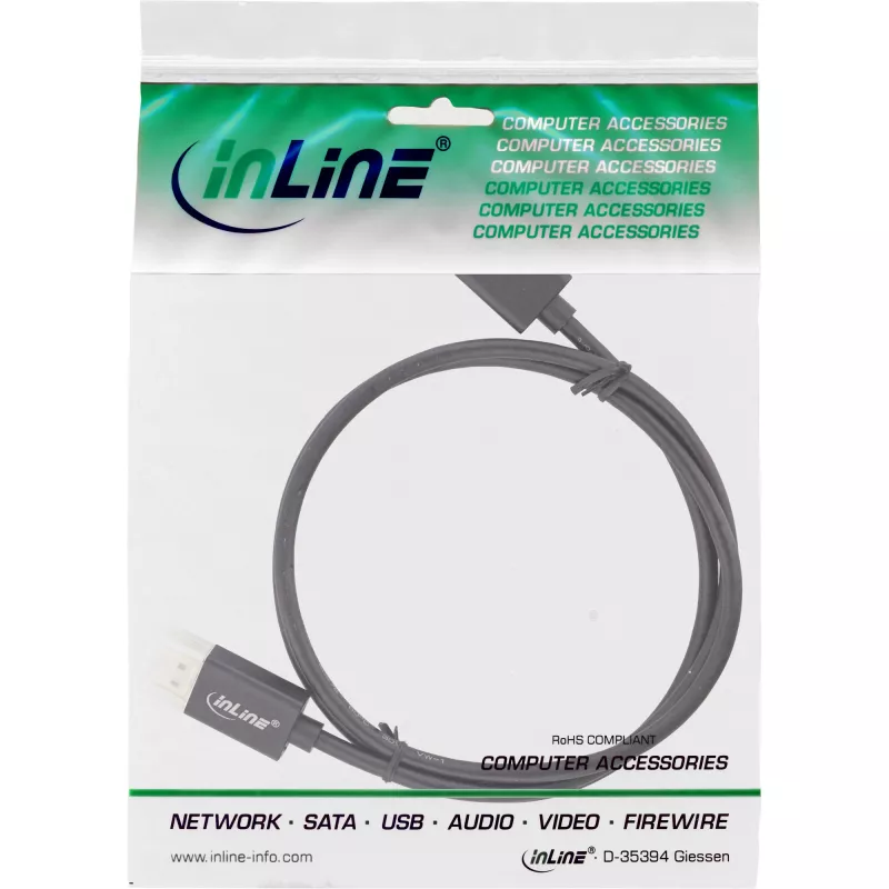 InLine DisplayPort 1.4 cable Slim, 8K4K, black, gold-plated contacts, 1m