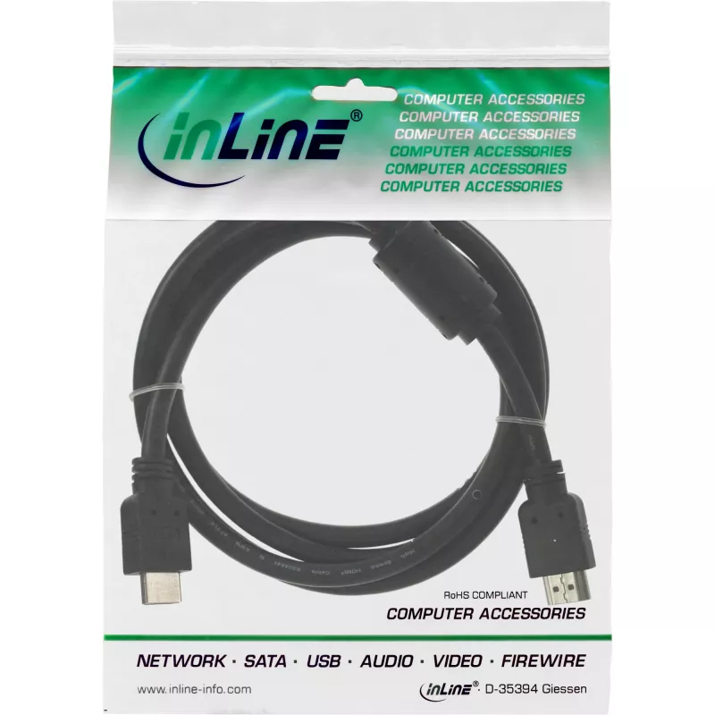 InLine HDMI Cable High Speed male + ferrite black 1m