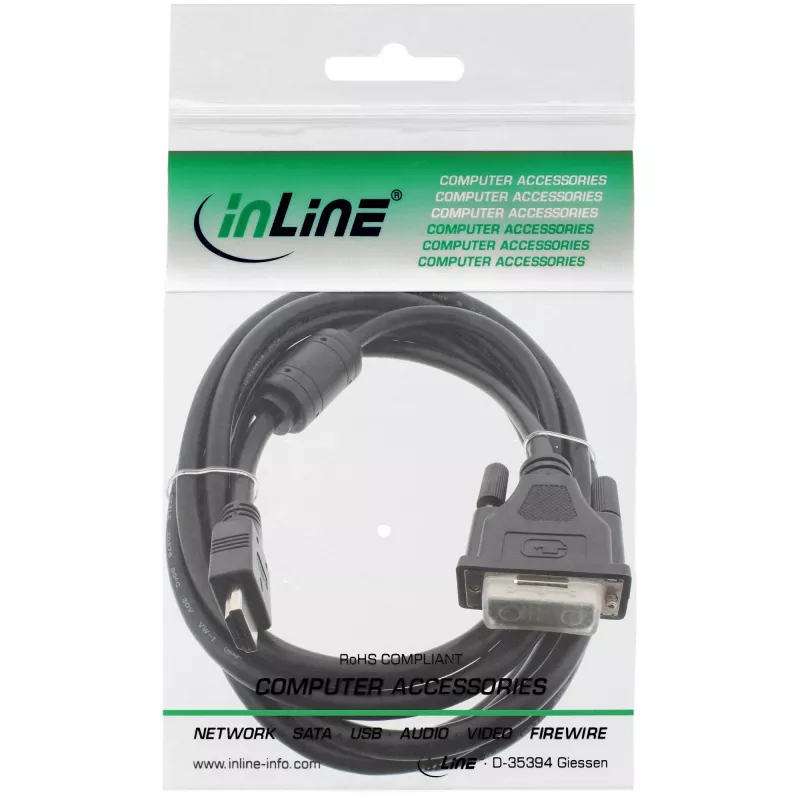 InLine HDMI-DVI Cable 19 Pin male / 18+1 male + ferrite choke black 0.5m