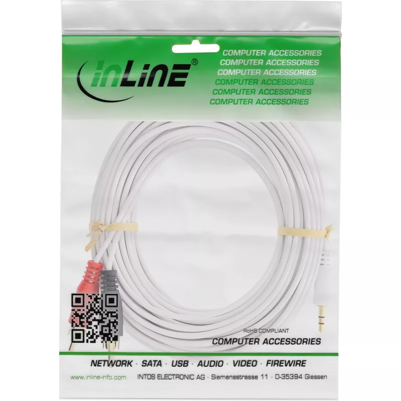 InLine Audio Cable 2x RCA male to 3.5mm male Stereo white/gold 2m