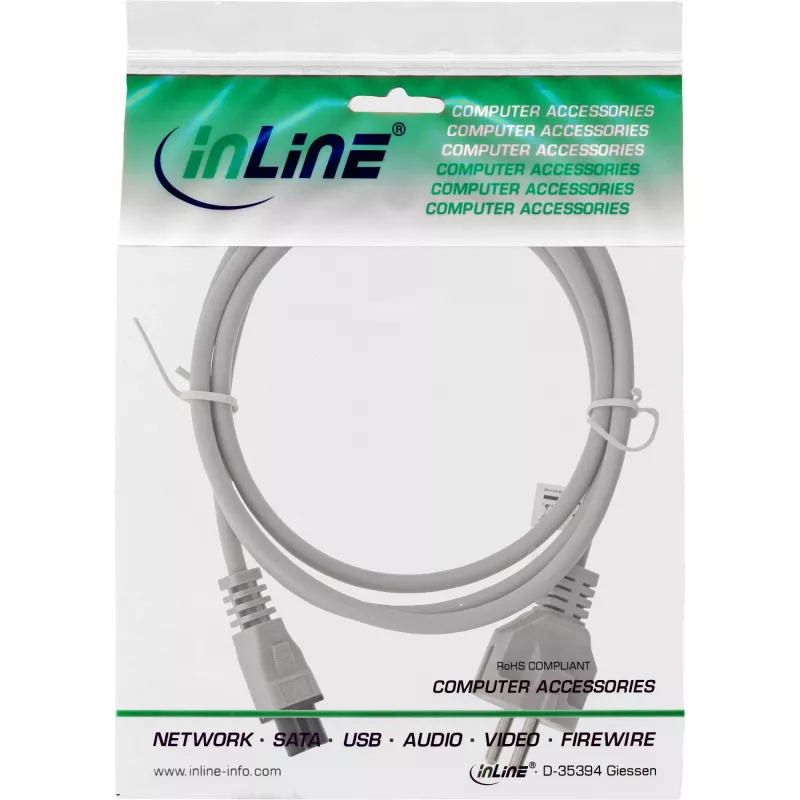 InLine , AC power cord, for notebook, grey, 1.8m