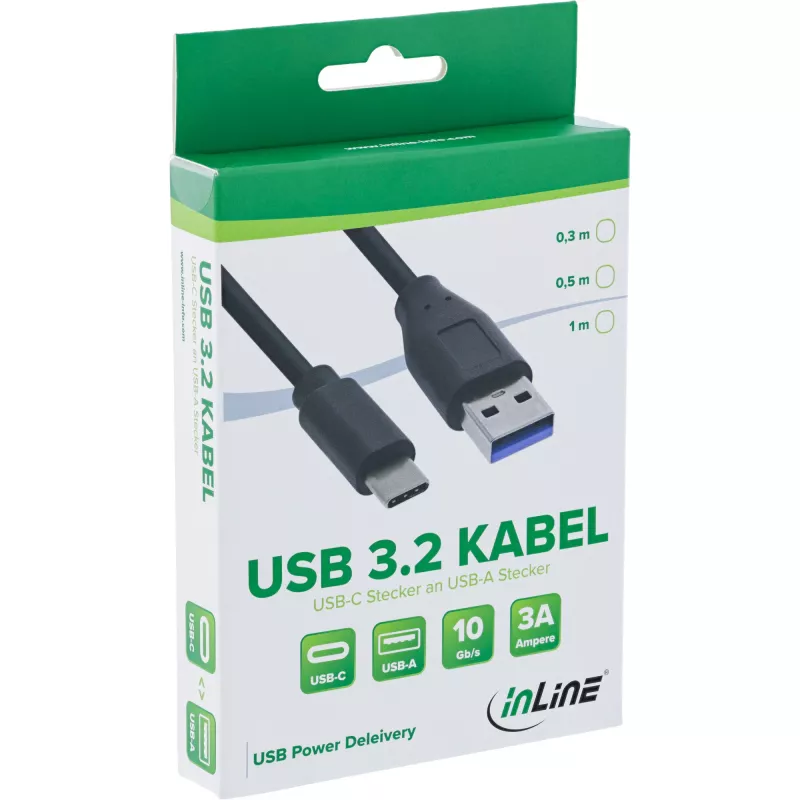 InLine USB 3.2 Gen.1x2 Cable, USB-C male / USB-A male, black, 0.3m