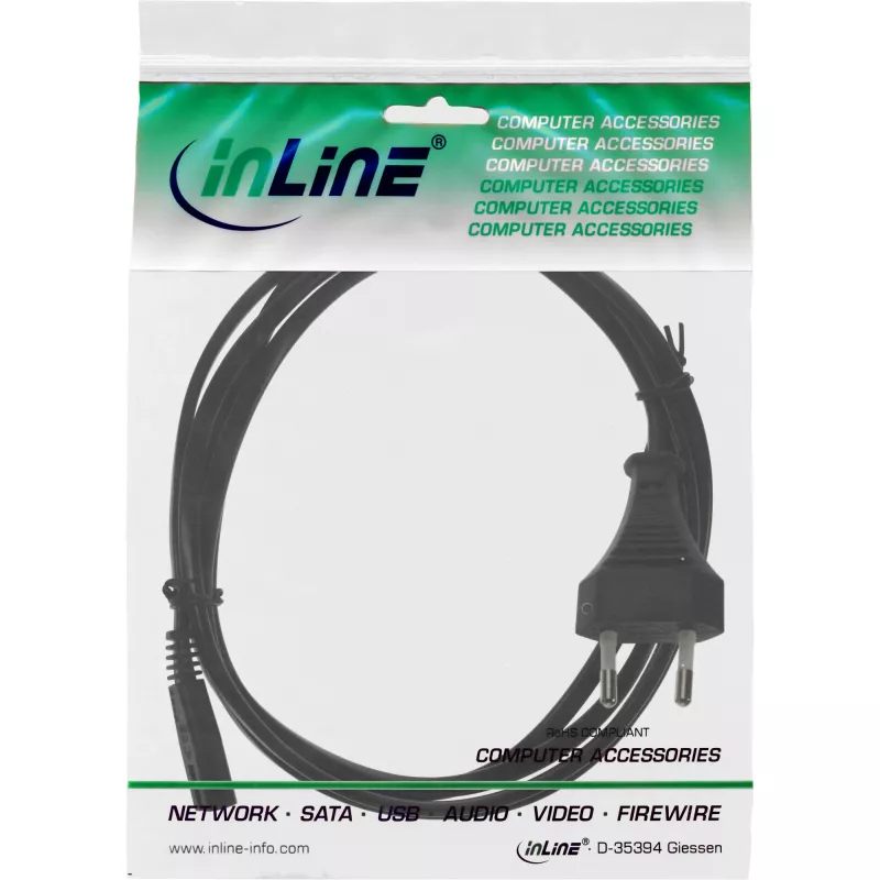 InLine power cable, Euro male / Euro8 male, black, 0.3m