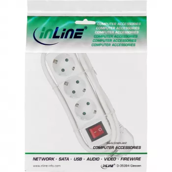 InLine Socket strip 16433T 3-way earth contact CEE 7/3 with switch white 3m