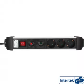 InLine Socket Strip, Aluminum, 3-way with protection, switch, 1.5m