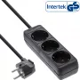 InLine Socket strip, 3-way earth contact CEE 7/3, black, 3m, 3 m, Angled, 1.5 mm², Black, Plastic, 3 AC outlet(s)
