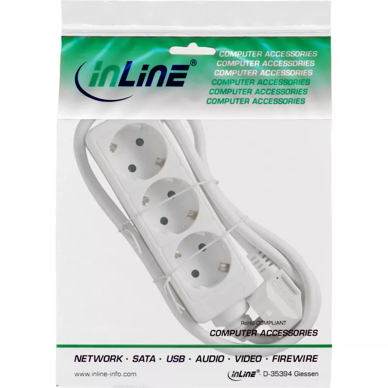 InLine Socket strip InLine 3-way earth contact CEE 7/3 white 5m