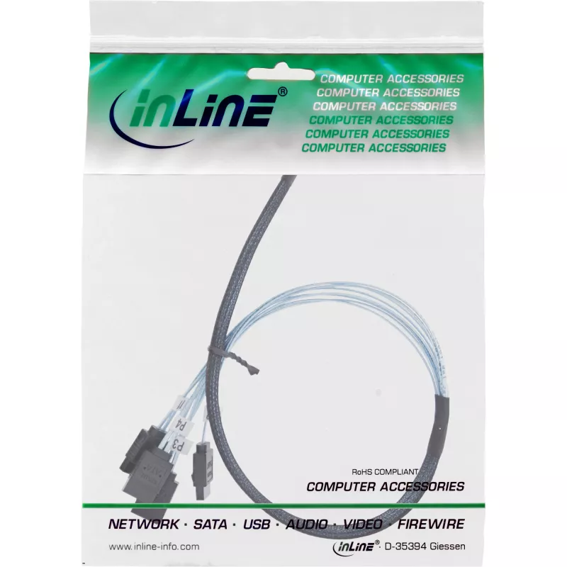 InLine Slim SAS cable, SFF-8654 to 4x SATA 7-pin, 12Gb/s, 0.5m