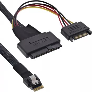 InLine Slim SAS cable, SFF-8654 to U.2 SFF-8639 + SATA power, 24Gb/s, 1m