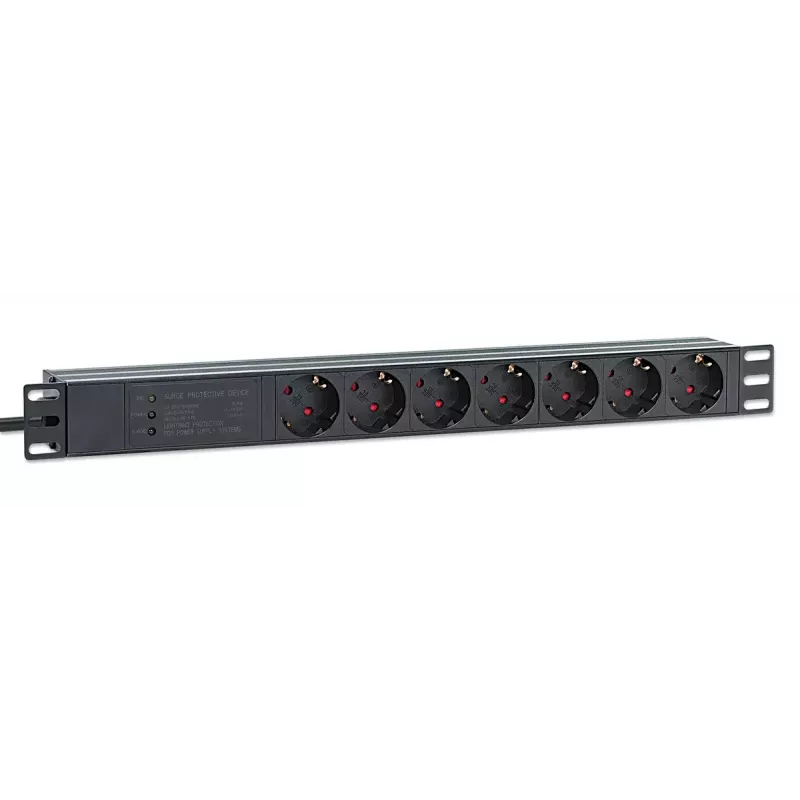 Intellinet 19 inch 1U Rackmount 7-Way PDU Surge Protection 16A 3m Cord