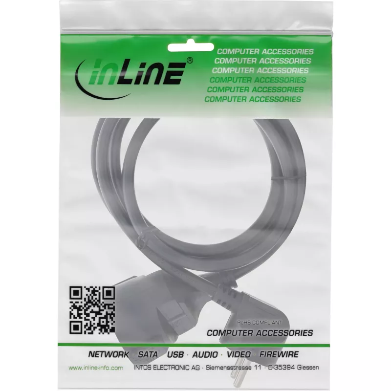 InLine Power Extension Cable Type F angled, black, 10m