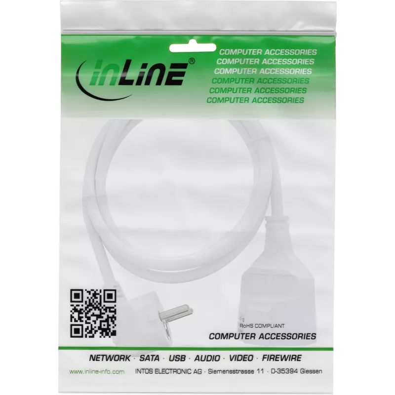 InLine Power Extension Cable Type F angled, white, 5m