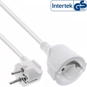 InLine Power Extension Cable Type F angled, white, 1m, 1 m, Indoor, Type F, Type F, Angled, 1.5 mm²