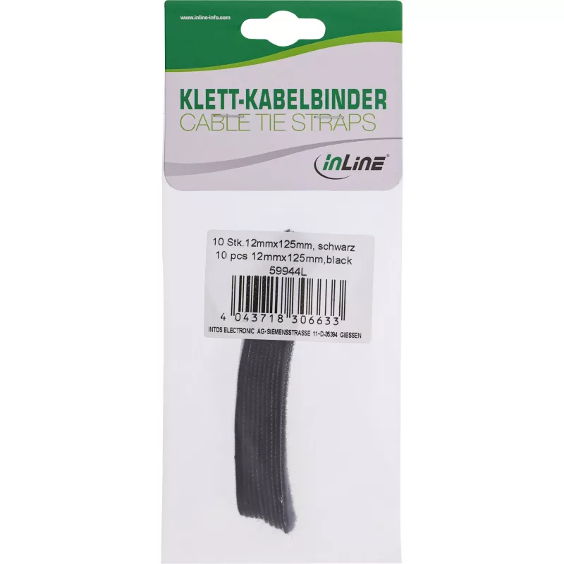 InLine Cable Strips hook-and-loop 12x125mm 10 pcs. black