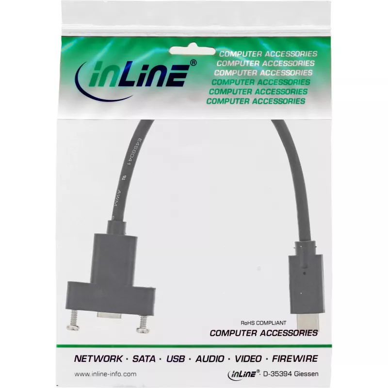 InLine USB 3.2 Gen.2 C male / female with flange cable, black, 0.20m