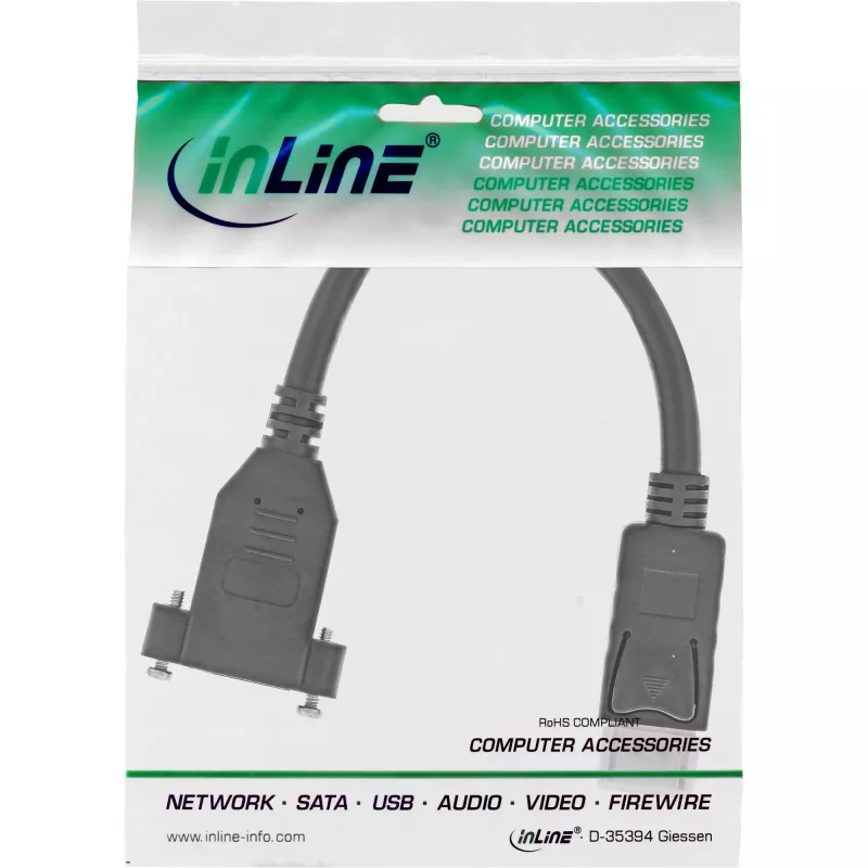 InLine DisplayPort male to female with flange cable 0.2m, black