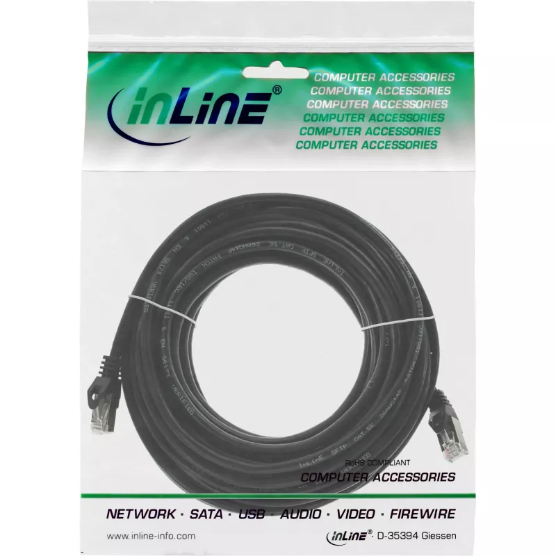 InLine Patch Cable SF/UTP Cat.5e black 20m, 20 m, Cat5e, SF/UTP (S-FTP), Black