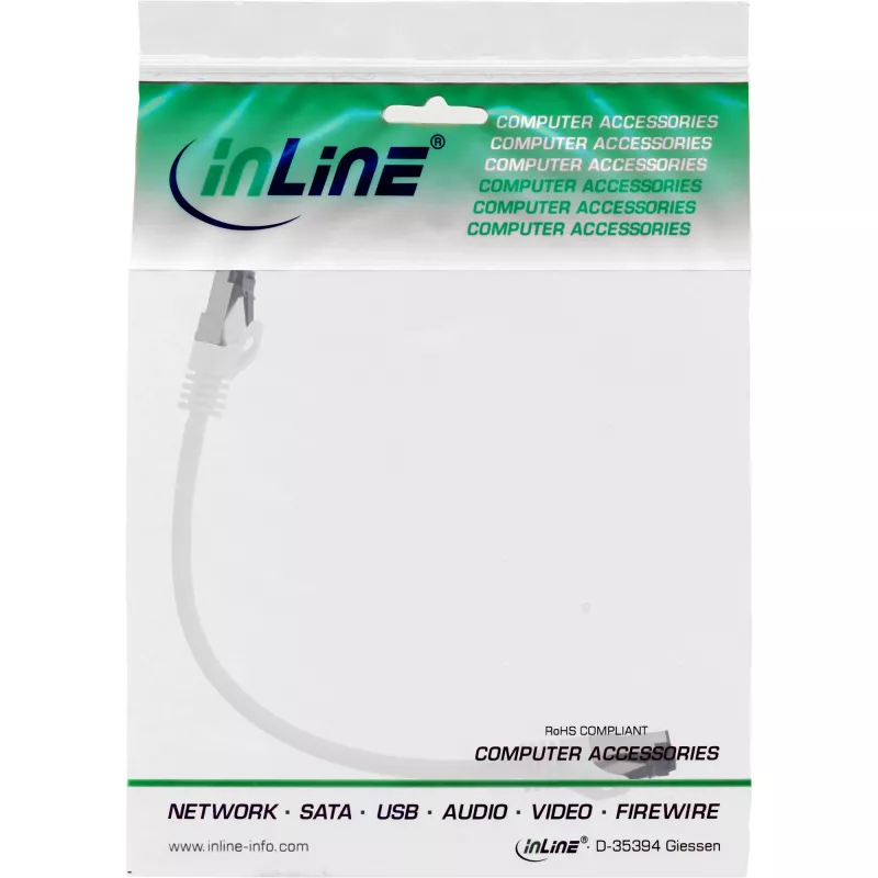 InLine Patch cable, S/FTP (PiMf), Cat.8.1, 2000MHz, halogen-free, white, 0.25m
