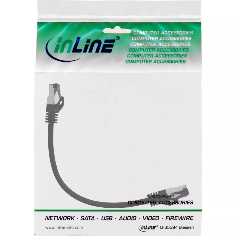 InLine Patch Cable S/FTP PiMF Cat.8.1 halogen free 2000MHz black, 0.25m