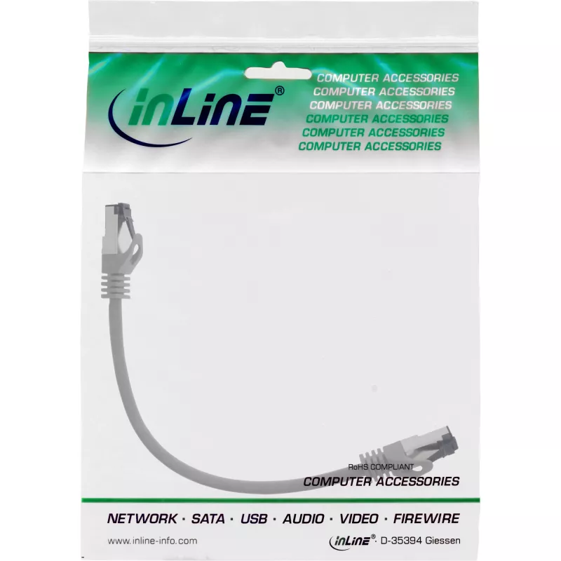 InLine Patch cable, S/FTP (PiMf), Cat.8.1, 2000MHz, halogen-free, grey, 0.3m