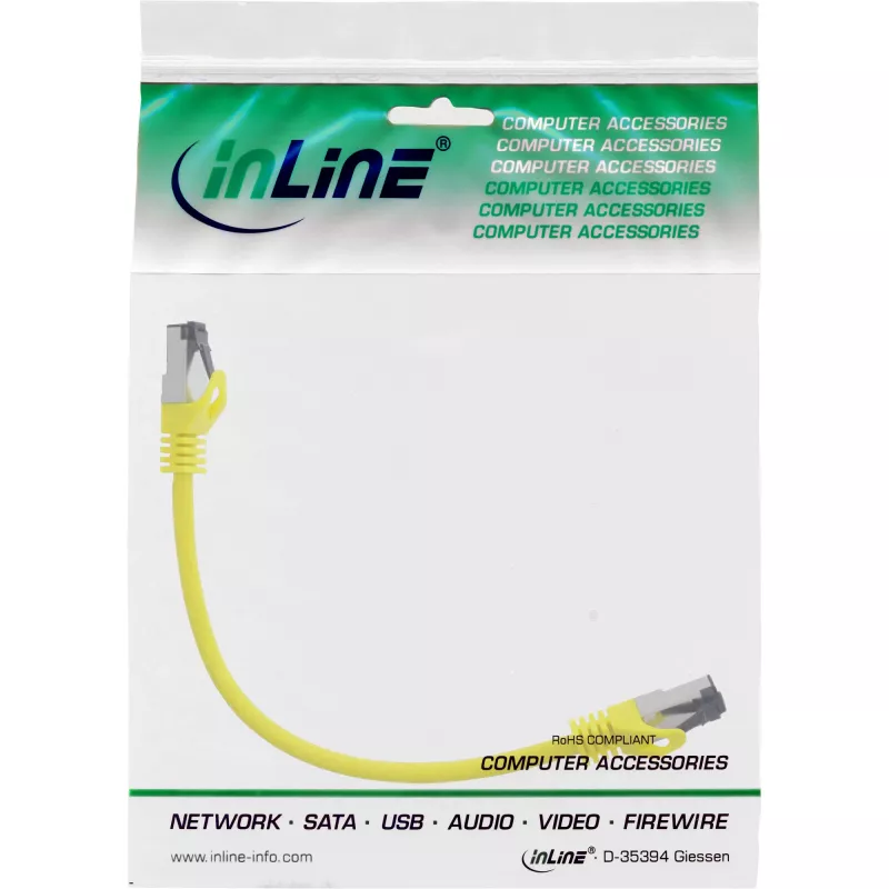 InLine Patch cable, S/FTP (PiMf), Cat.8.1, 2000MHz, halogen-free, yellow, 0.25m