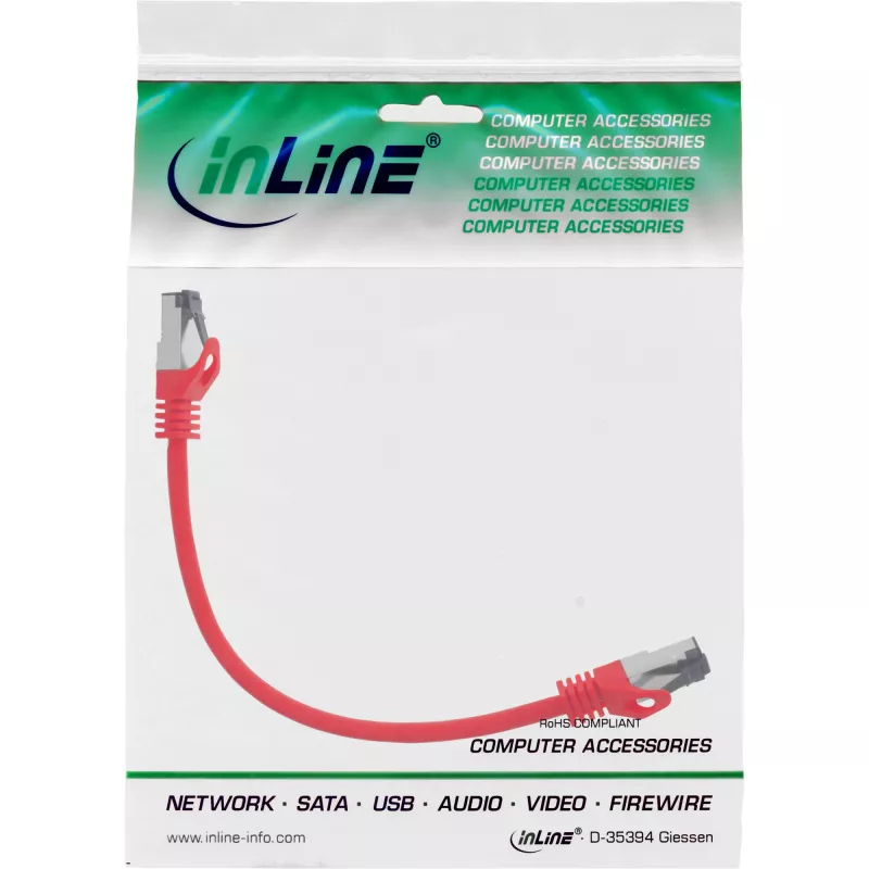 InLine Patch cable, S/FTP (PiMf), Cat.8.1, 2000MHz, halogen-free, red, 0.3m