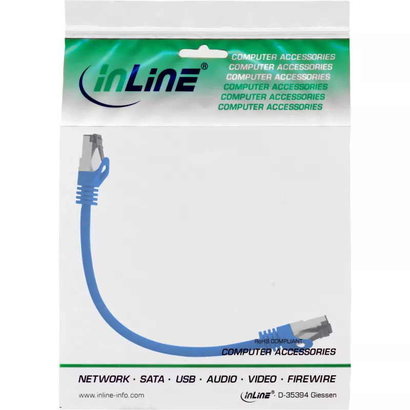 InLine Patch Cable S/FTP PiMF Cat.8.1 halogen free 2000MHz blue, 0.25m