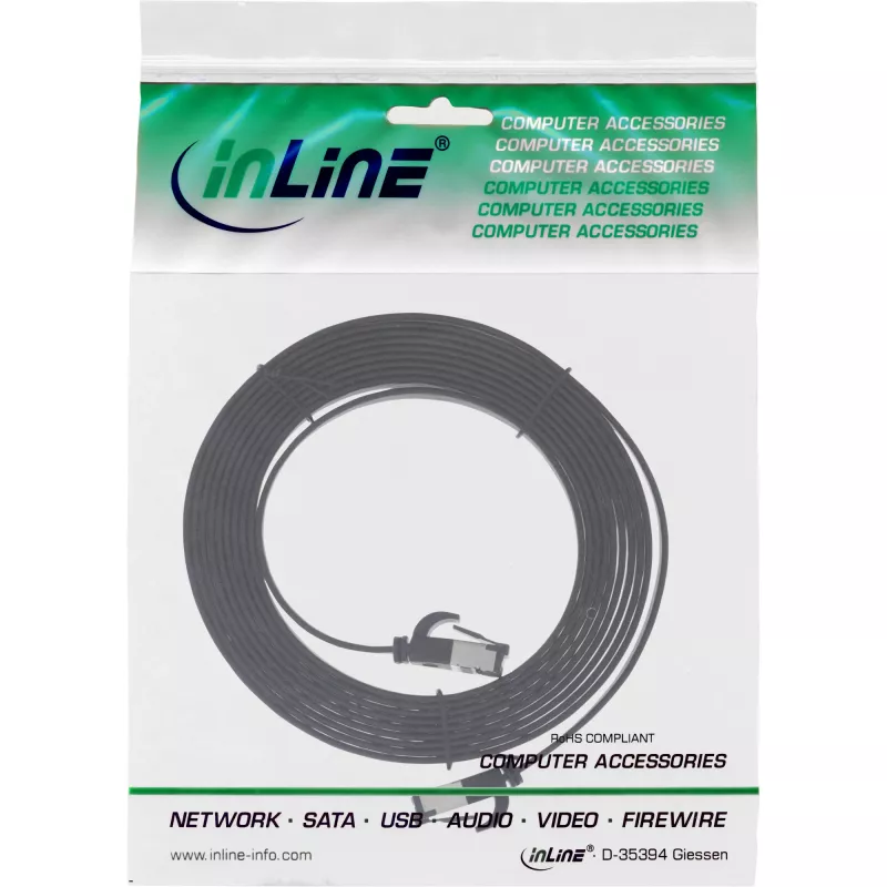 InLine Patch cable flat, U/FTP, Cat.8.1, TPE halogen-free, black, 0.5m