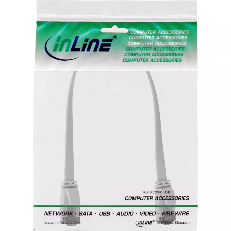 InLine Patch cable flat, U/FTP, Cat.8.1, TPE halogen-free, white, 0.25m