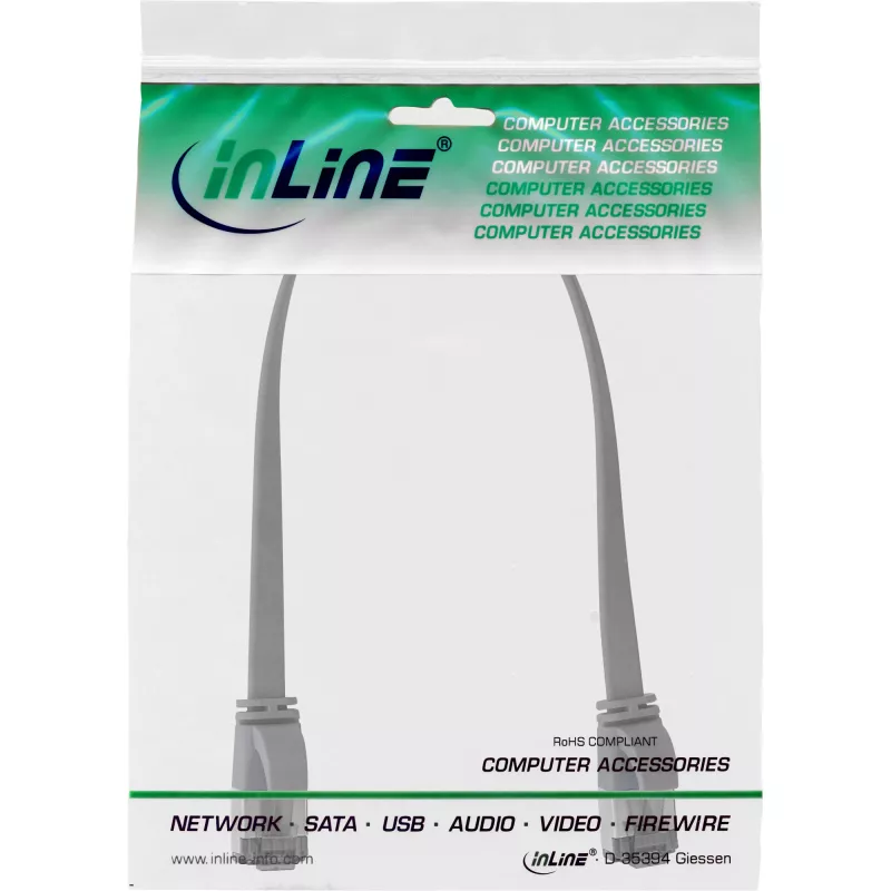 InLine Patch cable flat, U/FTP, Cat.8.1, TPE halogen-free, grey, 0.3m