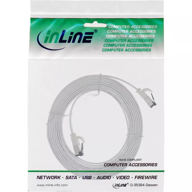 InLine Patch cable flat, U/FTP, Cat.8.1, TPE halogen-free, white, 1.5m